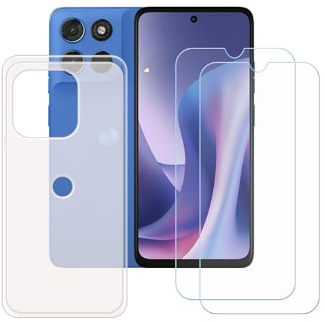 BMPNLSZ Funda para Motorola Moto G57 Screen Protector, Translúcido Suave Silicona TPU Canica Carcasa Caso Case + [2 Piezas] Cristal Templado Film Vidrio (6,72)