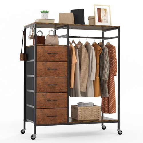 HOKEEPER Kleiderständer auf Rollen | Kleiderstange, Kleiderschrank, Clothes Rack, 4 Rollen, 2 feststellbar, einfache Montage, langlebig, Offener Kleiderschrank
