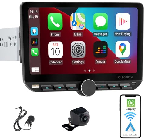Alondy Single Din Car Stereo with Touchscreen(10.1), compatible with [Wireless] Apple CarPlay/Android Auto Bluetooth USB Type-C Rear-view Camera AM/FM/RDS Radio