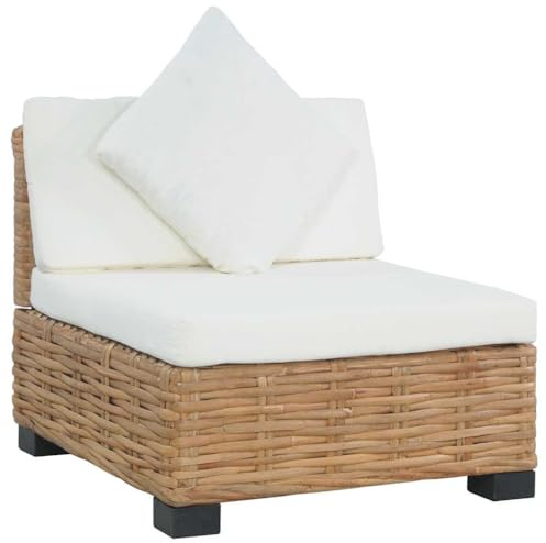 YUTAASU Divano senza braccioli con cuscino, design intrecciato in rattan naturale, mogano, struttura in legno di mango, mobili da salotto, cuscino per seduta e schienale