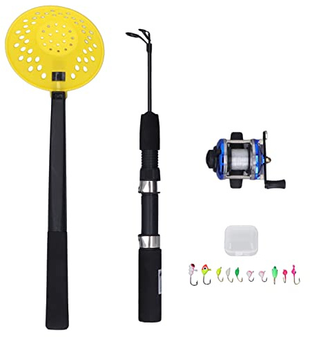 Kit canna da pesca sul ghiaccio Set completo portatile durevole in fibra di carbonio con ganci per mulinello Scatola portaoggetti per cucchiaio per appassionati di pesca invernale