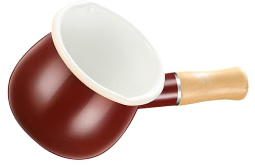 VALICLUD Pentola Smaltata per Latte da 500ml con Manico in Legno, Bollilatte Pratico per Induzione per Latte, Zuppe e Pappe