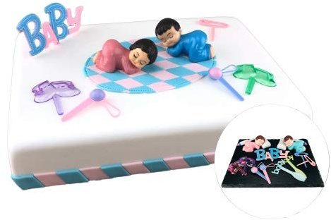 Cake Company Tortendekoration Baby und Geburt in blau und rosa | Tortendekoration Baby Party | Motivtorte Baby