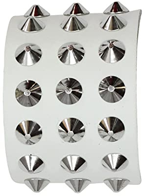 Freak Scene Braccialetto con Borchie 3-File - Bianco - Bracciale di Pelle