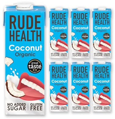Rude Health 6 x 1 Litre Organic Coconut Drink, Dairy Free Milk Alternative | 100% Natural, Lactose Free, Dairy Free, Gluten-Free, No Added Sugar, Award-Winning, Healthy & Vegan, 100% Recyclable Pack