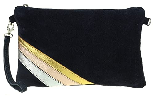 Girly Handbags Striped Italian Genuine Clutch Bag - Navy