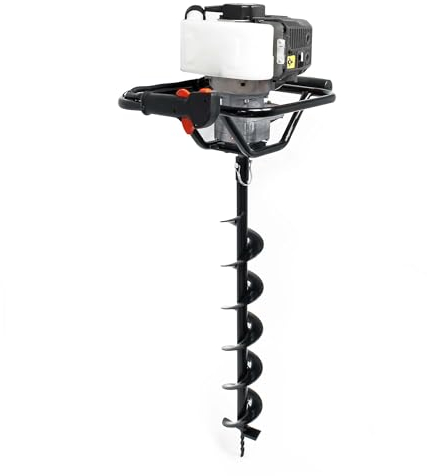 Wiltec Benzin Erdlochbohrer Set mit 150 mm Bohrer, 1,4 kW 1,9 PS 52ccm Pfahlbohrer Pflanzenbohrer