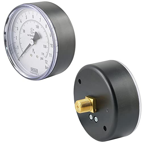 Fittingteile - Manometer für Reifenfüller 0 bis 12 bar (R 1/4) 80 mm Waagerecht Druckluft WIKA (Gewindegröße: R 1/4)