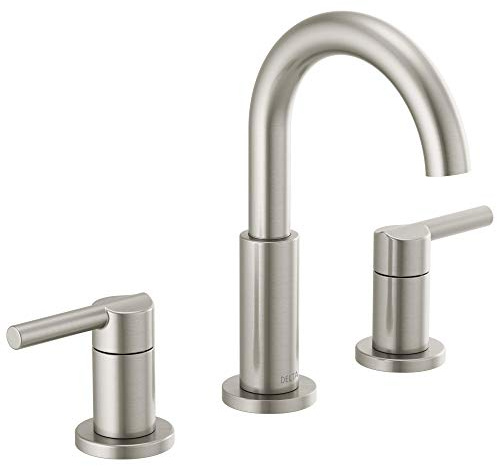 Delta Faucet Nicoli Widespread Brushed Nickel Bathroom Faucet, 3 Hole Bathroom Faucet, 2 Handle Bathroom Faucet, Bath Faucet, Drainage Assembly, Steel