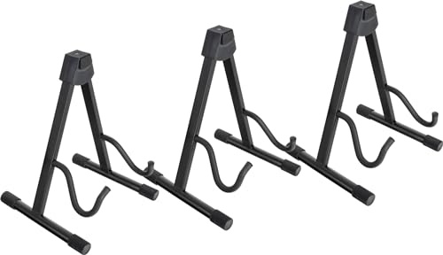 Classic Cantabile GS-2009E Gitarrenständer für E-Gitarre/E-Bässe 3x Set - 3-fach verstellbar - Druckknopfsystem - zusammenlegbar - gepolsterte Auflagefläche - Gummifüße - schwarz