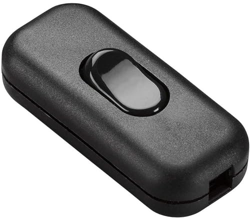 Schnurzwischenschalter 6A 250V Lampen-Schalter Inline ON/OFF Schwarz | Zwischenschalter Wippschalter Tisch Schreibtischlampe Kabel 2 und 3 Leitungen Kabel für kleine Haushaltsgeräte oder Lampen