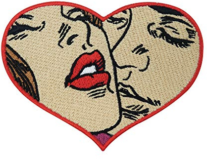 Finally Home Loving Pop Art Patch zum Aufbügeln | Comic Style Patches, Herz Bügelflicken, Kuss Flicken, Liebes Aufnäher