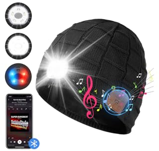 INHDBOX 2023 Neu Bluetooth Beanie Mütze mit licht, Männer 5 LED Bluetooth Mütze Wiederaufladbare USB Musikalische Laufmütze mit Fleece, Winter Mütze Geschenk Freund Damen und Herren