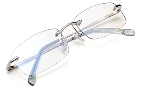 Amorays Lesebrille Damen Herren Modern Ohne Rahmen mit Blaulichtfilter Entspiegelt 6001（Silber，+2.00）