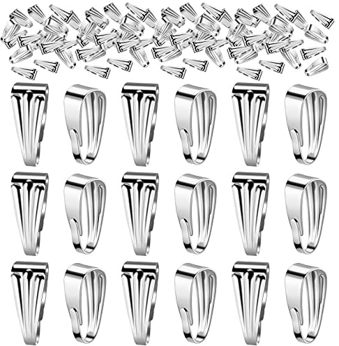 Prasacco 200 Pieces Necklace Clasps Pendant Clasps Snap on Pinch Clip Clasp Charm Clasp Metal Snap Bail Hook Chain Connector for Necklace Pendant Jewelry DIY Craft