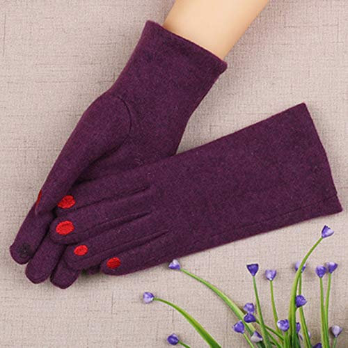 BJTYHT Lederhandschuhe Netter Nagellack-Stickerei-Handschuhe Frauen Velvet Thick Touch Screen Handschuhe Female Winter warme Handschuhe Fahr (Color : Purple)