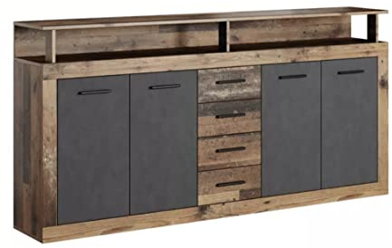 Home Heavenly® - Mueble aparador de salón-Comedor Luana, 4 Puertas 4 cajones. 190x95,4x31,9 cm. (Roble Antiguo-Gris)