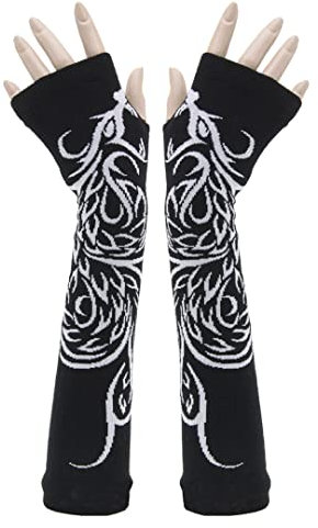 luchike 1 Paar lange fingerlose Handschuhe für Halloween, Skelett, Phoenix, Pfirsichblüte, Totenkopf, lange Armwärmer, Ellenbogenarm, Partyzubehör, Stil 1, One size