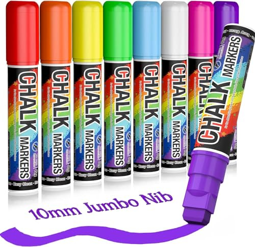KERIFI Rotuladores de tiza para pizarra, lavables: 10 mm, 8 colores, lápices de tiza líquida, rotuladores, lavables, lápices de pizarra para ventanas