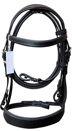 Leather Padded Hunter bridle With 1 Inch Noseband and Free Grip Reins Black (COB)