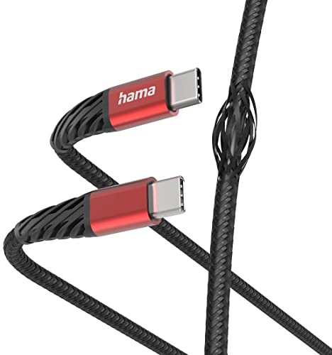 Hama Ladekabel „Extreme“ USB C auf USB C, Nylon, 1,5m (Schnellladung, Handy Ladekabel, Datenkabel, USB Kabel, Handykabel, USB Typ C, Knickschutz, flexibel, High-Tech, maximal kompatibel) schwarz/rot