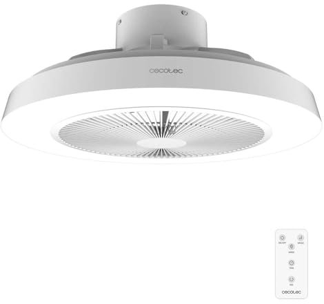 Cecotec Ventilador de Techo con Luz EnergySilence LampAero 600 InsideWhite. 40W, Motor DC, Luz LED de 40W, 5 Aspas, Mando, 3 Velocidades, 3 Tonalidades de luz, Temporizador, Modo winter/summer