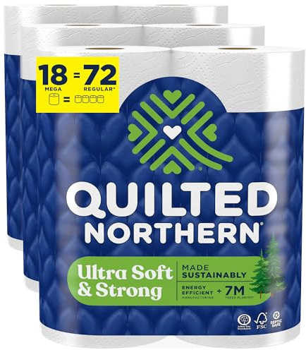 Quilted Northern Ultra Soft & Strong Toilet Paper, 18 Mega Rolls = 72 Regular Rolls, 5X Stronger*, Premium Soft Toilet Tissue