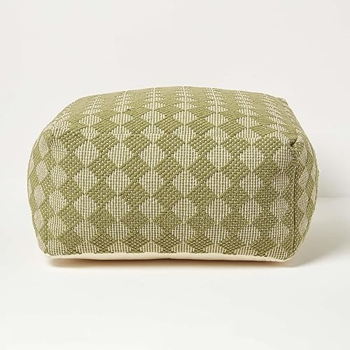 Homescapes Pouf Lima grün mit Rautenmuster 55x30 cm, Sitzsack quadratisch, Sitzquader Bodenkissen Baumwolle