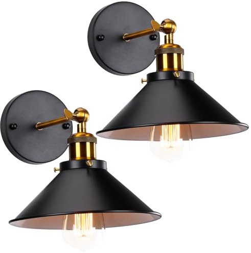 2 Stück Wandleuchte Innen Vintage Wandlampe Industrial E27 Wandstrahler Innenbeleuchtung 240° Verstellbare 22CM Metal Wandleuchten für Schlafzimmer Wohnzimmer Treppen Esszimmer (Weiß & Schwarz)