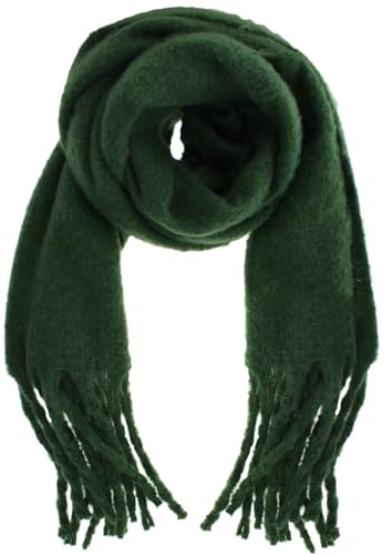 Zac's Alter Ego Soft Plain Winter Scarf, Green with Tassels, Warm Thick Fluffy Wide Design