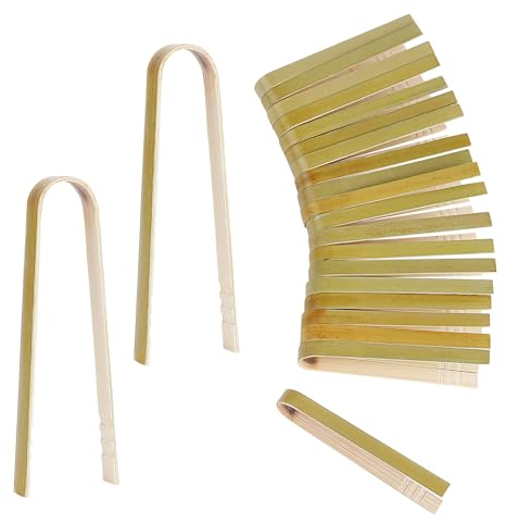 20 Pcs Mini Wooden Tongs - Disposable Cooking Utensils, 4 Inch Bamboo Tongs for Cooking & Serving