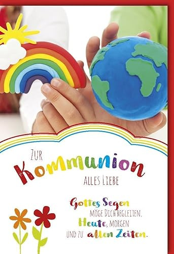 Kommunionskarte für Kinder und Jugendliche Festlich - Bunte Karte zur Erstkommunion, Segenswünsche für Kinder und Familie - Klappkarte mit Umschlag für Eltern