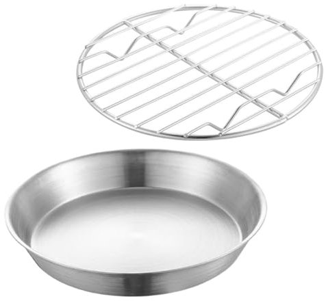 IMIKEYA Stainless Steel Roasting Pan with Rack 12cm 304 Sturdy Round Baking Tray Oil Drip Grill Plate for Oven Use and Food Cooling