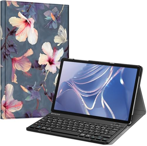 FINTIE Tastatur Hülle für Samsung Galaxy Tab A11+ Plus/Tab A9+ Plus 11 Zoll | Magnetisch Abnehmbare Deutsches QWERTZ-Layout Bluetooth Tastatur, Verstellbarer Ständer, Blühender Hibiskus