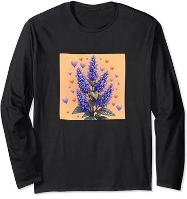 Anise Hyssop Flowers With Hearts Around Boho Style Graphic Long Sleeve T-Shirt
