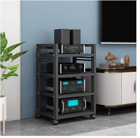 Eckregale für Entertainment-Center mit 4 Ebenen, Ständer für AV-Komponenten-Medieneinheiten, Audio-Video-Rack-Tower-Aufbewahrungsregal, offenes Stereo-Schrank-Plattenspieler-Plattenspieler-S
