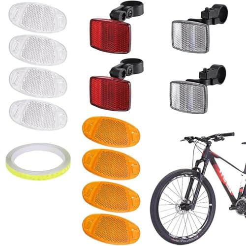 Cykelreflektor, fram och bak 12 cykelreflektorer, cykelreflektorfäste, med 8 meter reflektorrem, lämplig för motorcyklar, mountainbikes, barncyklar, vit, röd, gul