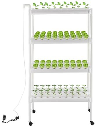 YUNRUX 12 tubi a 108 fori, sistema idroponico da 32 mm, kit per la coltivazione del sito idroponico a 4 ripiani, per la coltivazione di un solo lato, senza terra, tubo di approvvigionamento idrico,