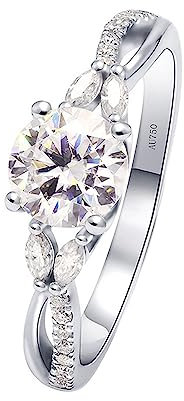 Tolldek 18K 750 Weißgold Echt Schmuck Ring, Unendlichkeit Solitärring mit Moissanit 1ct, Au750 Gold Pärchen Ringe für Damen, Weißgold, Gr.48