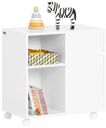 SoBuy Aktenschrank Aktenschrankwagen Druckertisch Druckerständer Rollcontainer mit 4 Rollen Lagerschrank Schrank für Büro Weiß BHT ca. 58x59x35cm ASK05-W