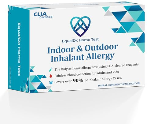 EqualDx Test d'allergie par inhalation intérieure et extérieure à domicile – Test d'anticorps IgE pour les allergènes inhalés les plus courants, test d'allergie cliniquement accepté, collecte indolore