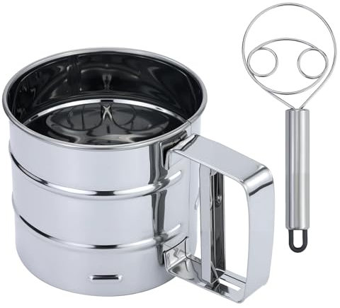 JRSHIRLEYLTD Colador de harina, azúcar en polvo, filtro de fácil manejo, de acero inoxidable, capacidad de 250 gramos, con 1 mezclador de harina