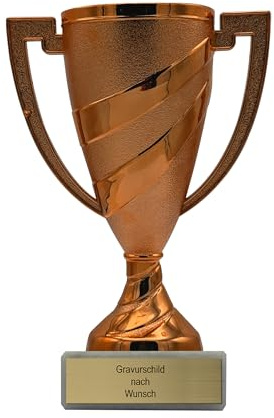 Pokal mit Gravur Wunschtext, gold, silber & bronze, 14 cm, mit Henkeln | Personalisierte Auszeichnung für Fußball WM & Sport Events, inkl. Marmorsockel, Geschenk-Trophäe für Kinder