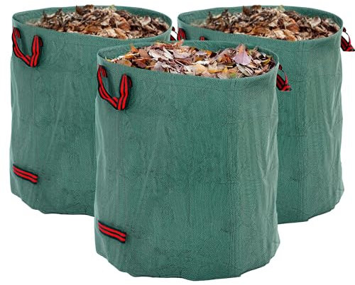 Outsunny Set di 3 Sacchi per Rifiuti da Giardino da 272 L Richiudibile e Riutilizzabile, Borse per Giardinaggio e Foglie Autoportanti in Polipropilene 150 g/㎡ con Manici e Cerchio Flessibile, Verde