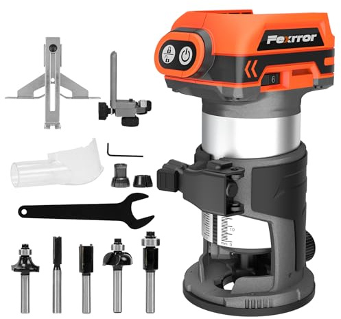 Fexrror Fresadora de Madera Compatible con Makita 18V Batería, Fresadora de Mano con 6 Velocidades, Motor Sin Escobillas, 30000 RPM, 5 Piezas Fresas (Sin Batería)
