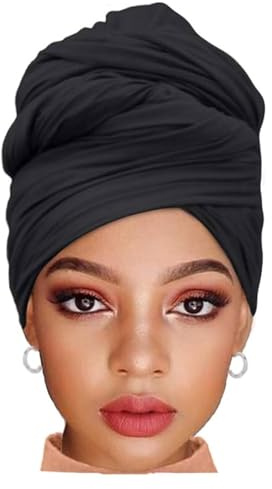 Kesfey Black Head Wrap Scarf Headwraps for Black Women African Jersey Hijab Turbans Long Hair Scarf Breathable Lightweight Large Headband Soft Hair Wrap for Women UK