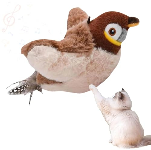Zenova Flappy Bird Cat Toy – Interactive Cat Bird Toy with Flapping Wings & Chirping Sound, USB Rechargeable, Motion-Activated Ground Play for Indoor Cats,Plush Kitten Exercise Toys