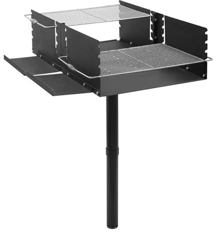 DELOPVIO Large Park Style Grill, Single Post Outdoor Barbeque Grill For Camping, Heavy Duty Steel Outdoor BBQ Grill with 2× Nets for Camping & Backyard