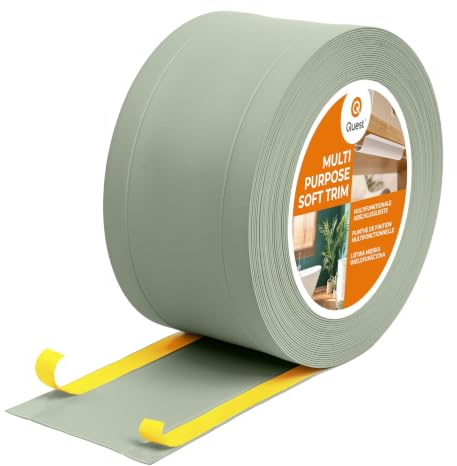 Quest Plinthe 6 en1 Multifonction 75 mm Autoadhésif - Vert clair, 10 m | Moulure de finition polyvalente, cache-câbles, protection murale, sans perçage, résistante aux chocs, maison & bureau
