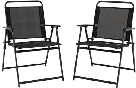 GOPLUS Klappstuhl 2er Set, Gartenstuhl mit Armlehnen & Rückenlehne, Campingstuhl faltbar bis 150 kg belastbar, Balkonstuhl für Picknick, Outdoor, Garten, Balkon, Schwarz